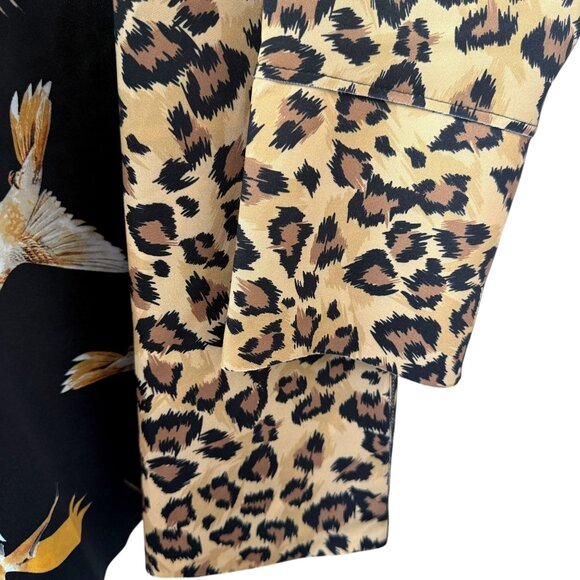 Attitudes zRenee Leopard Jacket Medium Reversible Bird Print Stretch Duster NWT - Picture 8 of 10